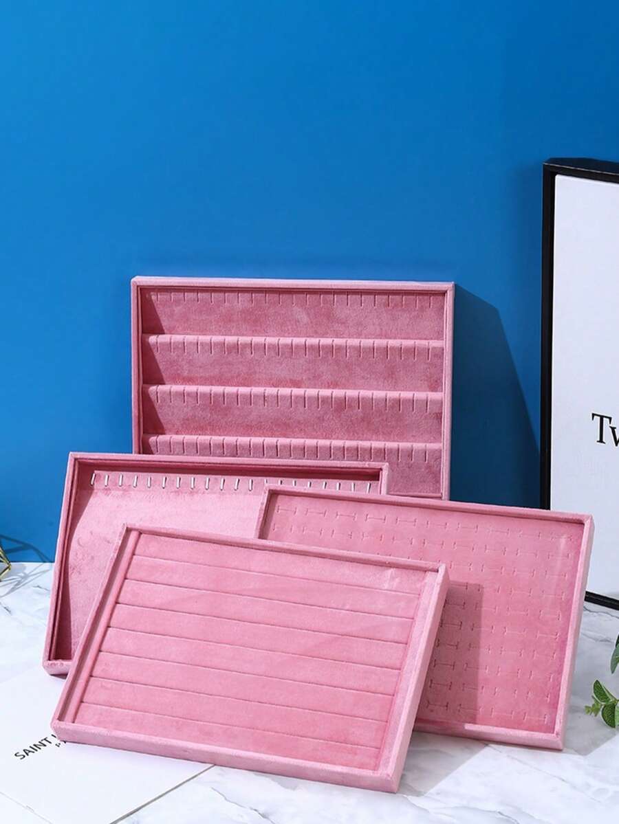 1pc Pink Velvet Stackable Jewelry Organizer Tray, Storage & Display Rack For Earrings, Rings, Necklaces And Bracelets - Pink - View 1