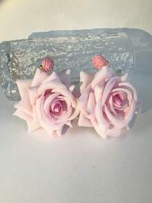 imoli 一对波西米亚风涤纶拉菲草3D玫瑰花耳环,小众礼物,适合女性海滩度假 - 彩色 - 查看 11