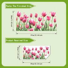 1pc 30x60cm Spring Turmeric Glass Sticker, Delicate Hand-Painted Floral & Butterfly Pattern, Pink & Green Color, Creates Fresh & Healing Home Decor - Multicolor - View 6