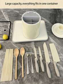 1 szt./3 w 1 uchwyt na przybory kuchenne do blatu z blokiem na noże i półką na sztućce. - Zobacz 8