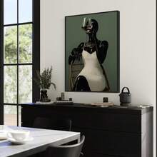 1幅带框/不带框非洲风情时尚帆布海报，描绘一位手持葡萄酒的非洲女孩，风格波西米亚奢华，酒吧推车造型，墙面艺术印刷品，美观别致，适合公寓、客厅、卧室、现代家居装饰。 - A - 查看 4