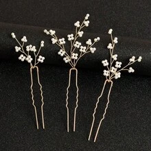 Bộ 3 kẹp tóc giả ngọc trai thủ công dành cho nữ, phụ kiện cài tóc cô dâu, dự tiệc cưới, mùa hè, đi biển. - Nhiều màu - Xem 3