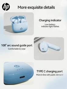 HP H10J 无线耳机 | 蓝牙 5.4 | IPX4 防水 | 30 小时续航 | 带麦克风 | 降噪耳塞，适用于跑步、旅行和商务出行 - 查看 6