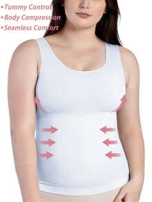 Slimming Women Tummy Control Shapewear Abdomen Compression Camisole Cami Vest Tank Top Body Shaper Ladies Underwear Undershirts Shaping Tops Shirts Wide Shoulder Strap No Pad - White - View 1