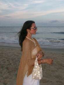 女士简约优雅针织上衣，休闲时尚风格，春夏款 - 駝杏 - 查看 4