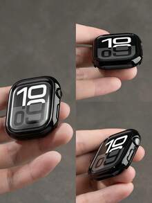 1pc Glossy Black Bumper Case Compatible With Apple Watch, Hard PC Scratch Resistant Protective Frame For Watch Series SE/9/8/7/6/5/4/10/11 - Black - View 5