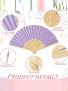5pcs/Set Soft Color Folding Paper Fans, Suitable For Wedding Guests, Bamboo Folding Hand Fans With Gift Bags, Retro Paper Hand Fans, Applicable For Bachelorette Party Decor, Photo Props, DIY Portable Bamboo Paper Fans, Birthday Party Decor, Suitable For Engagement, Graduation, Wedding Party Decor, Home Bedroom Dining Table Decor, Party Performance Photo Props, Home Living Room Office Decor, 1 Set - Multicolor - View 5