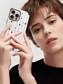 1个条纹闪光星形设计仿皮防震软手机壳，适用于苹果17 Pro Max/16 Pro Max/16 Plus/13 Pro Max/14 Pro Max/13/14/11/12 Pro/11/15 Pro、三星Galaxy S24 Ultra，扬声器孔设计，节日礼物 - 白色 - 查看 8