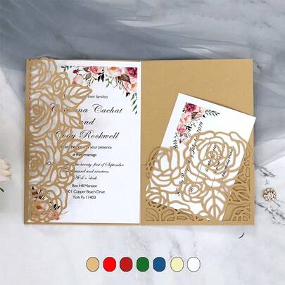 1pc Laser Cut Rose Invitation Cards, Personalize Wedding Invitations, Greeting Card For Wedding Coming Of Age Ceremony 15th Years Birthdays Baptism Party Decorations Supplies (Included 10pcs Bigger And 10pcs Smaller Insert Cards ) Best Gifts,Wedding Decor,Home Decor ,Room Decor Party Favors Bride Graduation Birthday Decorations Bachelorette