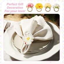 6个花卉图案餐巾环，乡村风天然亚麻餐巾环，手工农舍亚麻餐巾环，适用于婚礼、派对、生日、餐桌、圣诞节、感恩节、居家和户外用餐、新娘送礼会、农舍情人节 - 彩色 - 查看 7