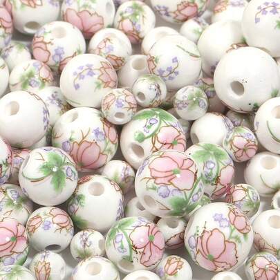 20-30pcs Vintage Blue And White Porcelain Beads, Sakura Ceramic Round Beads, DIY Jewelry Making Supplies