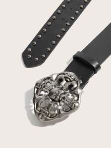 1pc Punk Y2K Streetwear Cross Skull Rivet Black Leather Belt, Suitable For Leather Jacket, Jeans, Pants, Casual, Streetwear, Daily Wear, Party, Outdoor, Youth, Men, Gift, Graduation Ceremony - Black Cross Skull Rivets - View 5