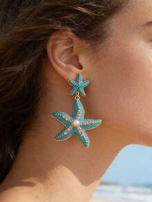 一对优雅的镶钻海星耳环，适合度假、节日、生日、约会、派对、休闲场合佩戴 - 海星款 - 查看 10