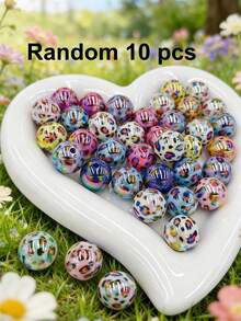 5/10/20/30/50pcs Multi-Color Fashionable Cute Leopard Print Heart Beads, Focal Beads Suitable For DIY Necklace, Bracelet, Earring, Keychain, Phone Strap, Decorative Pen, Couples Gift - Multicolor - View 15