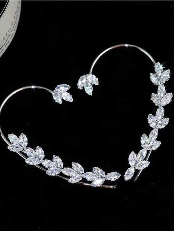 1对优雅锆石花叶耳夹，简约精致无耳洞耳夹，高端耳夹