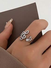 Music Note Design Cuff Ring, Adjustable Open Ring, Stackable Rings, Fashion Jewelry, Fashion Accessory For Party, Music Lover, Daily Clothing Decor,  All-Match & Exquisite Jewelry For Birthday Gift - Gold - View 3