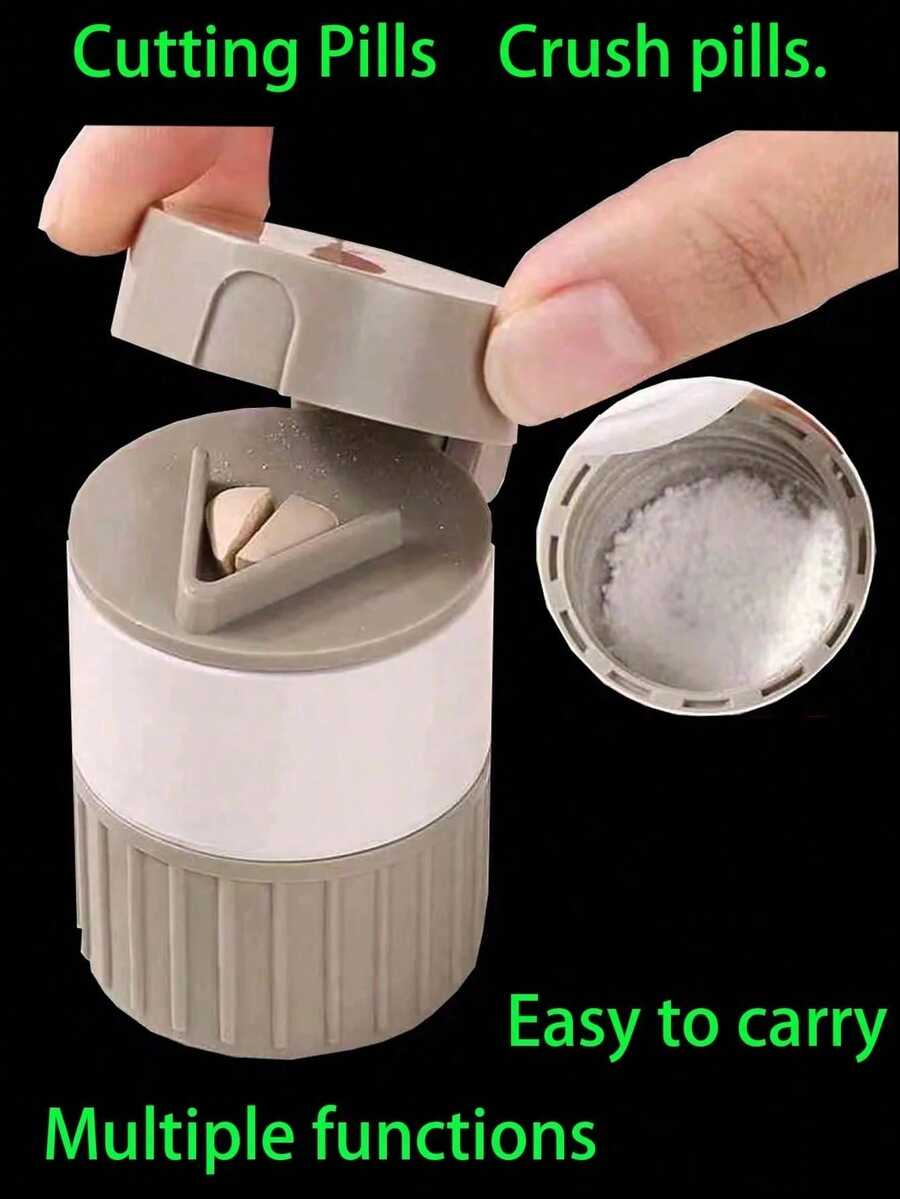 2-In-1 Pill Crusher & Splitter, Portable Manual Fine Powder Grinder, Multi-Function Medicine Organizer Box, Home Travel Medication Kit, Weekly Pill Management Tool, Assorted Colors, Practical Gift - View 1