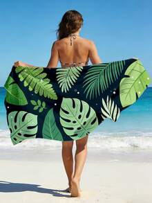 1 Stück tropisch grüne Pflanze Strandtuch, dunkelgrüner Hintergrund mit Schildkrötenblatt Muster, schnelltrocknende Strandwicklung, praktisch für Strand, Pool und Fotoshooting - Verschiedenfarbig - Übersicht 4