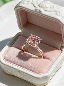1枚女士时尚个性化戒指 - 镶嵌锆石精致珠宝 - 适合作为情人节、周年纪念日、生日等浪漫礼物送给女友、妻子 - 玫瑰金 - 查看 12