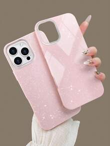2 件装闪亮手机壳，兼容 7/8/X/XS/XR/11/12/13/14/15/16/Pro/Pro Max，全包防震保护套，简约设计，完美保护您的手机 - 粉+粉 - 查看 3
