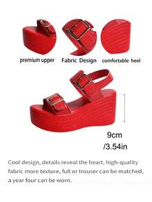 Giày sandal nữ mùa hè màu đỏ tươi có khóa cài, kiểu dáng tối giản, thanh lịch, hở mũi, thích hợp mang hàng ngày, đế dày thoải mái, gót xuồng. - Đỏ - Xem 8