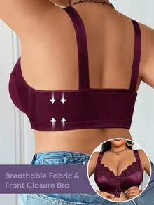 MEIYATING 大码女士蕾丝无钢圈文胸，性感内衣提拉支撑 - 紫色 - 查看 3