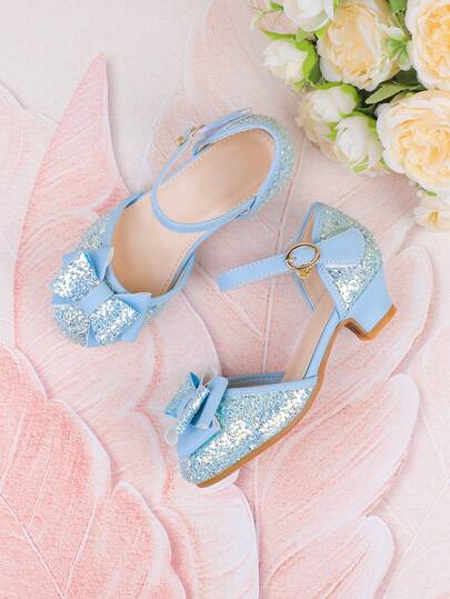 Flower Girl Shoes For Wedding, Party, Holiday, Suitable For Toddler, Little And Big Girls, Classic Comfortable Versatile Shoes With Bow, Blue Dress Shoes, Pearl Decor, Suitable For Formal Occasions, Dresses, Performances, Ballet, Princess Style