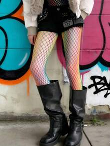 Quần tất lưới màu cầu vồng gradient dành cho nữ, quần tất lưới cỡ lớn phong cách Punk Y2K. - Nhiều màu - Xem 3