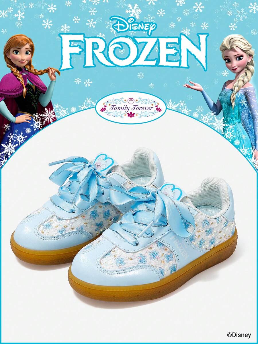 1 Pair Disney Frozen Authorized Collaboration Children's Sports Shoes, Including Elsa Princess, Anna Princess And Arendelle Princess Sports Shoes, Suitable For Daily, Holiday Sports And Outdoor Wear. Comfortable, Non-Slip, Durable And Breathable Soles. - Baby Blue - View 1