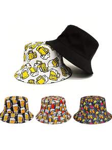 1 chiếc mũ tai bèo hai mặt in hình bia thời trang, thích hợp cho các hoạt động ngoài trời, du lịch, nghỉ dưỡng, đi biển. - A - Xem 1