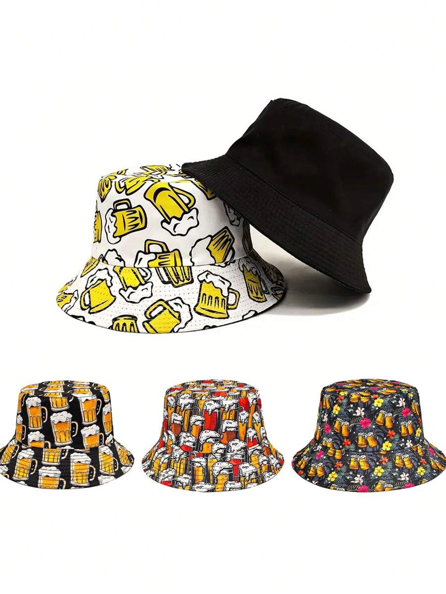 1 chiếc mũ tai bèo hai mặt in hình bia thời trang, thích hợp cho các hoạt động ngoài trời, du lịch, nghỉ dưỡng, đi biển. - A - Xem 1
