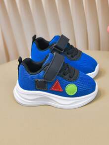 1 Pair Children's Blue Mesh Hook And Loop Sports Shoes, Easy To Wear And Versatile - Blue - View 6