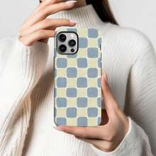 Retro Checkered Blue Checkerboard Phone Case, Soft Checkered Pattern Protective Cover, Suitable For IPhone 17 16 15 14 13 12 11 Pro Max - Blue - View 2