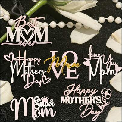 1 cái/3 cái phụ kiện trang trí bánh kem bằng acrylic màu hồng "Mẹ tuyệt nhất"/"Con yêu mẹ"/"Chúc mừng Ngày của Mẹ", thích hợp để trang trí tiệc sinh nhật và Ngày của Mẹ.