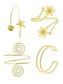 花卉、海星、螺旋臂环手镯，多层几何臂环，可调节多功能设计，适合日常佩戴，送给女朋友/闺蜜的礼物 - 4PC金AT009 - 查看 7