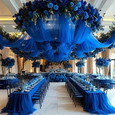 1 tấm vải voan trang trí trần nhà màu xanh hoàng gia, vải voan không đục lỗ, 1 tấm vải voan polyester kích thước 1,5m x 6,8m dùng để trang trí sự kiện, tiệc tùng, trang trí lều, trang trí cổng cưới, bối cảnh lễ cưới, trang trí trần nhà, đạo cụ chụp ảnh, đạo cụ chụp ảnh tiệc, đồ dùng sự kiện và tiệc tùng (Vải voan không đục lỗ)