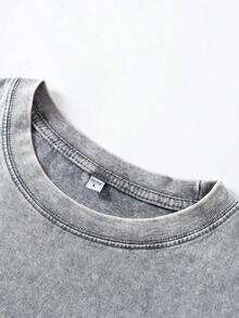 Camisetas nuevas de moda para hombres de primavera y verano. Camiseta de algodón lavado con estampado Alani A, hecha de tela 100% algodón de alta calidad, cardado de aguja fina, relajada y cómoda, adecuada tanto para hombres como para mujeres, ideal para jóvenes amantes del estilo urbano. - Gris - Ver 2