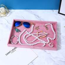 1pc Pink Velvet Stackable Jewelry Organizer Tray, Storage & Display Rack For Earrings, Rings, Necklaces And Bracelets - Pink - View 11