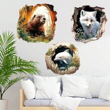 3D Cute Animal In Tree Hole Bathroom Toilet Sticker, Home Decor Self-Adhesive Wall Decal - 1PC - View 4