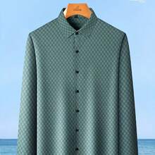 FORTEI Men's Casual Checkered Long Sleeve Shirt - Stretch Comfort Fit, Classic Point Collar, Machine Washable Spring Business Casual Shirt With Single-Button Cuffs, Comfortable Daily Wear - Gray green - View 2