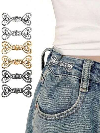 Heart-Shaped Waist-Cinching Alloy Buckle Adjustment Buckles, Pearl-Embellished Heart-Shaped Buckles, Removable Nail-Free Waist-Cinching Alloy Buttons, Waist-Cinching Buttons That Can Change The Large Waist Of Jeans Or Skirts Into A Small Waist, Fashionable, Simple And Practical DIY Clothing Accessories