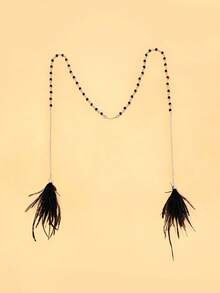 1件波西米亚风金色黑色串珠脸链饰品，配黑色流苏羽毛，节日派对鼻链脸部装饰，万圣节礼物 - 彩色 - 查看 8