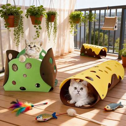 1 chiếc đường hầm hình cây rỗng phối màu, giường cho mèo có thể gấp gọn và ghép nối, thiết kế chia ngăn đa chức năng, thích hợp cho mèo và chó nghỉ ngơi và vui chơi, sử dụng được quanh năm (Dây đeo màu ngẫu nhiên)