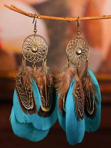 Bohemian Retro Sunflower Earrings, Minimalist Feather Earrings, Suitable For Travel, Vacation And Photo Shooting - Dreamcatcher - View 12