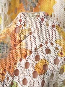 Áo len nữ cổ chữ V in họa tiết khoét lỗ dáng rộng, áo len tay ngắn mùa hè, áo kiểu casual sành điệu cho kỳ nghỉ - Nhiều màu - Xem 5