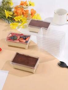 20个透明长方形甜点包装盒，可重复使用，适用于提拉米苏、豆浆、烘焙食品、奶酪等。 - 查看 8