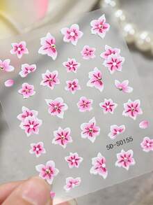 2 Stück 5D Geprägte Sakura Nagel Aufkleber - Kirschblüten Nagelkunst Aufkleber Set für Hochzeit Party - Rosa Lila Farbverlauf Blumen Nagel Abziehbilder mit goldenem Zentrum, selbstklebende 3D Kirschblüten Nagel Zubehör, DIY Nagel Aufkleber für Salon & Heimgebrauch - Verschiedenfarbig - Übersicht 4