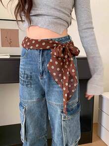 1条棕色波点印花真丝围巾，多功能真丝领带，2026新款时尚头巾，女士颈部装饰，适合日常穿搭搭配 - 咖啡 - 查看 4