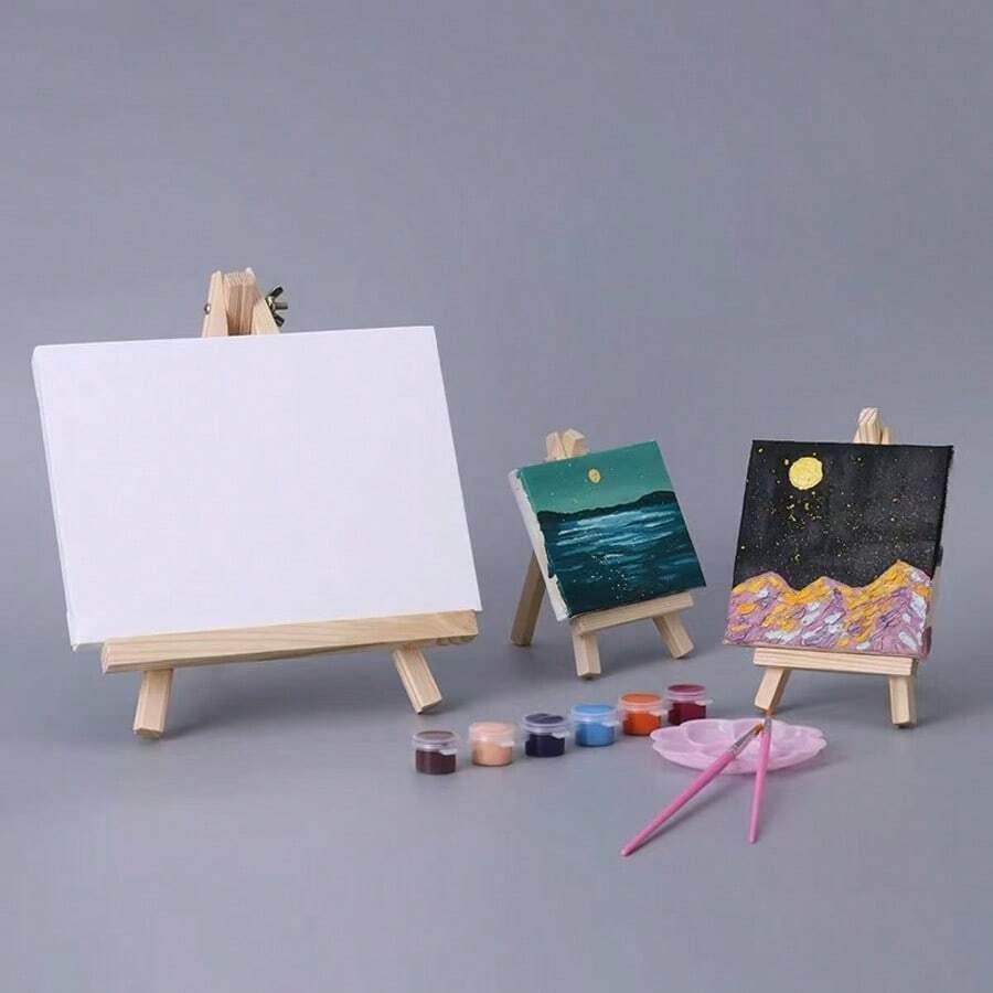 10*10 Mini Oil Painting Board, Children's Small Painting Frame, DIY Painting Supplies, Easel, Brush, Small Painting Board Set - Multicolor - View 1