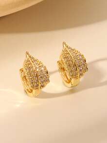 1 par de pendientes decorados con circonita dorada, adecuados para mujeres y niñas, se pueden usar como regalo de boda o para una cita - Dorado - Ver 4